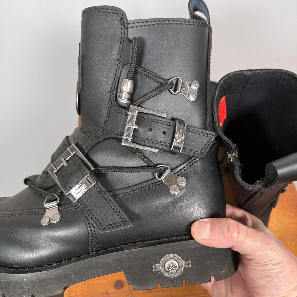 VTG Harley-Davidson Distortion Riding Black Leather Mens Boots D94167  10 Medium